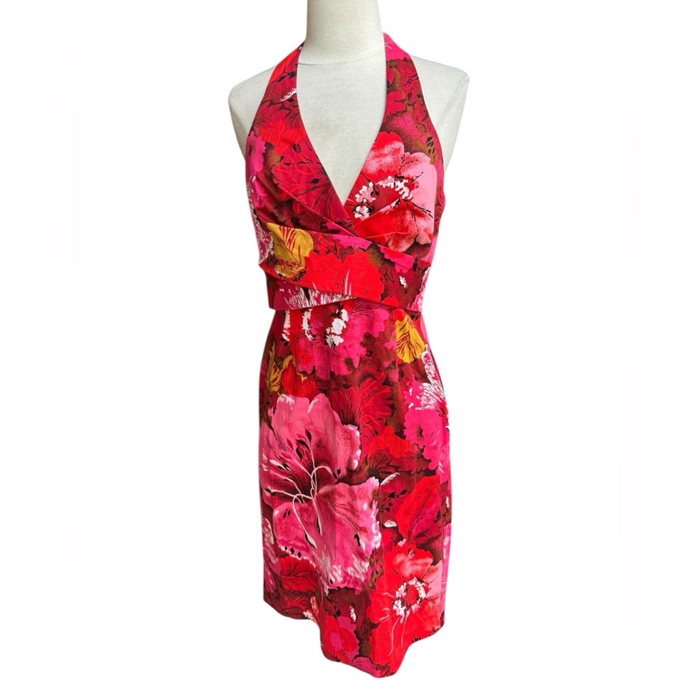 Donna Ricco Hawaiian Halter Tie Cotton Blend Dress